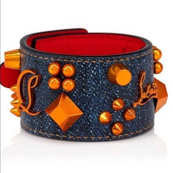 SOLD!!!!!!!   Women’s Christian Louboutin cash/denim cuff bracelet made in Italy - Picture 1 of 13